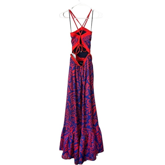 PATBO Pua Halterneck Silk Crepe Botanical Print Beach Maxi Dress Sz M - Picture 3 of 8